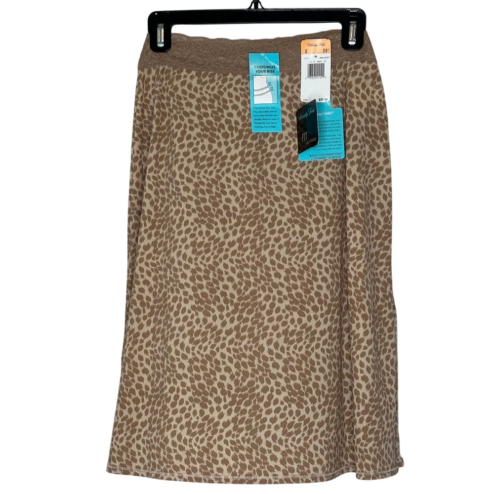 Vanity Fair Body Foundation Skirt Womens Small S Animal Print Beige Brown NWT